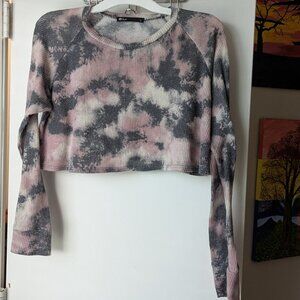 inluv Waffle Knit Marbled Tie Dye Long Sleeve Crop Top Size Large